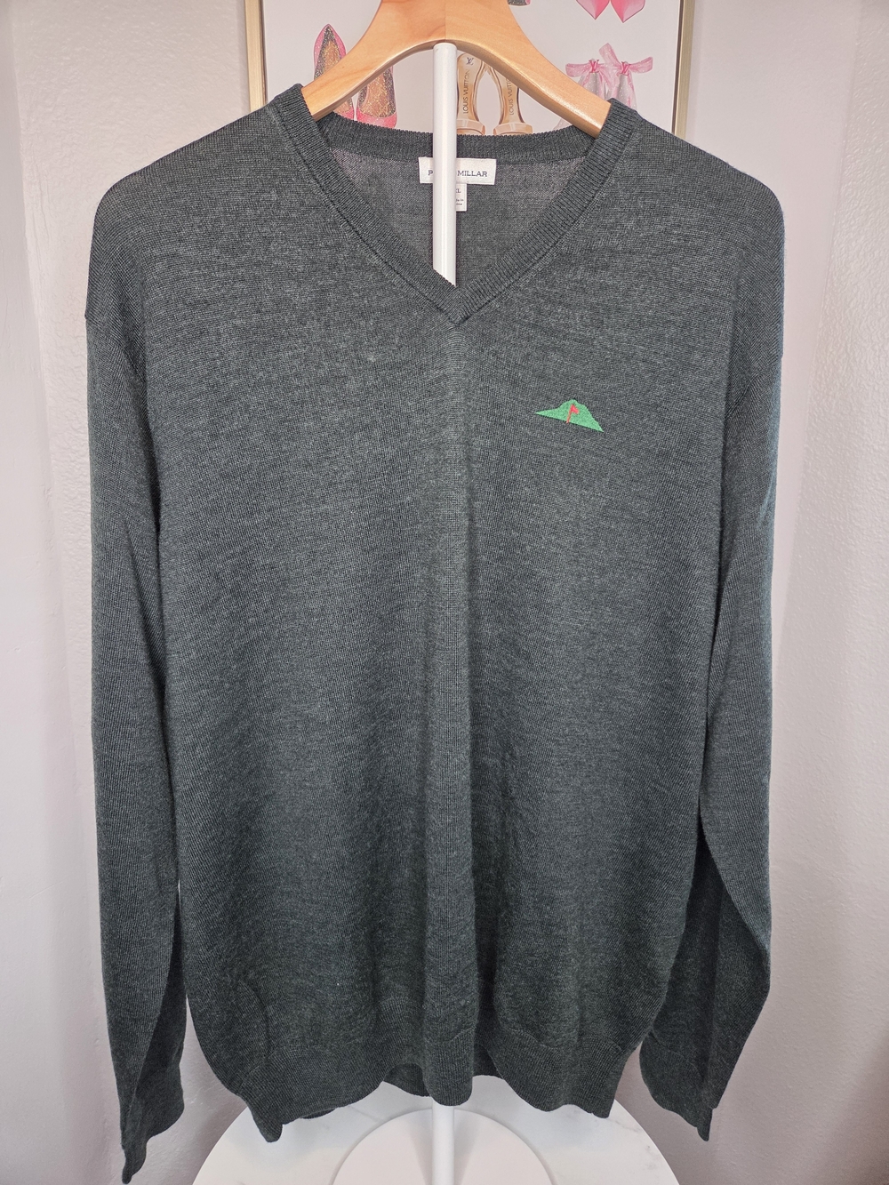 Peter Millar Fishers Island Club Gray V-Neck Sweater Merino Wool Men's XL